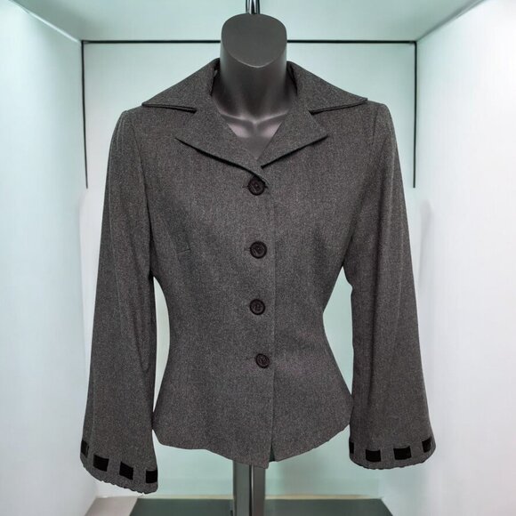 Nanette Lepore Gray Wool Blend Bell Sleeve Blazer - Picture 1 of 9